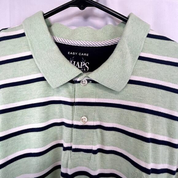 Chaps XL POLO Men's Shirt Green stripe Made in India Easy Care short sleeve - Picture 4 of 8
